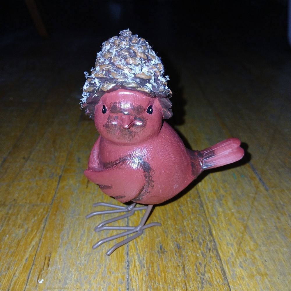 Wood Red Cardinal Bird W/Metal Legs